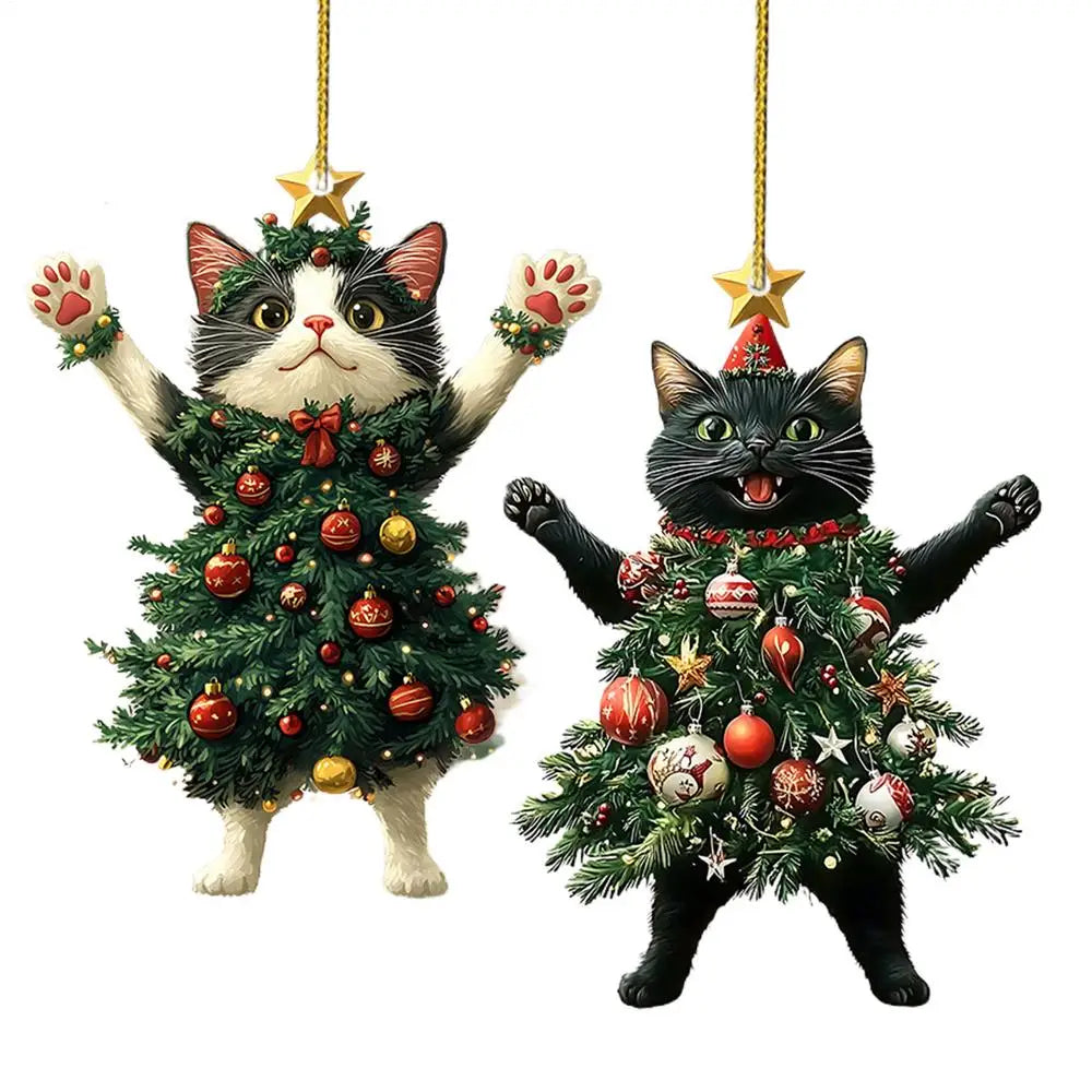 1PC Christmas Tree Pendants Cute Cat Hanging Ornaments for Car Backpack Xmas Tree Decorations Party Supplies New Year Gifts