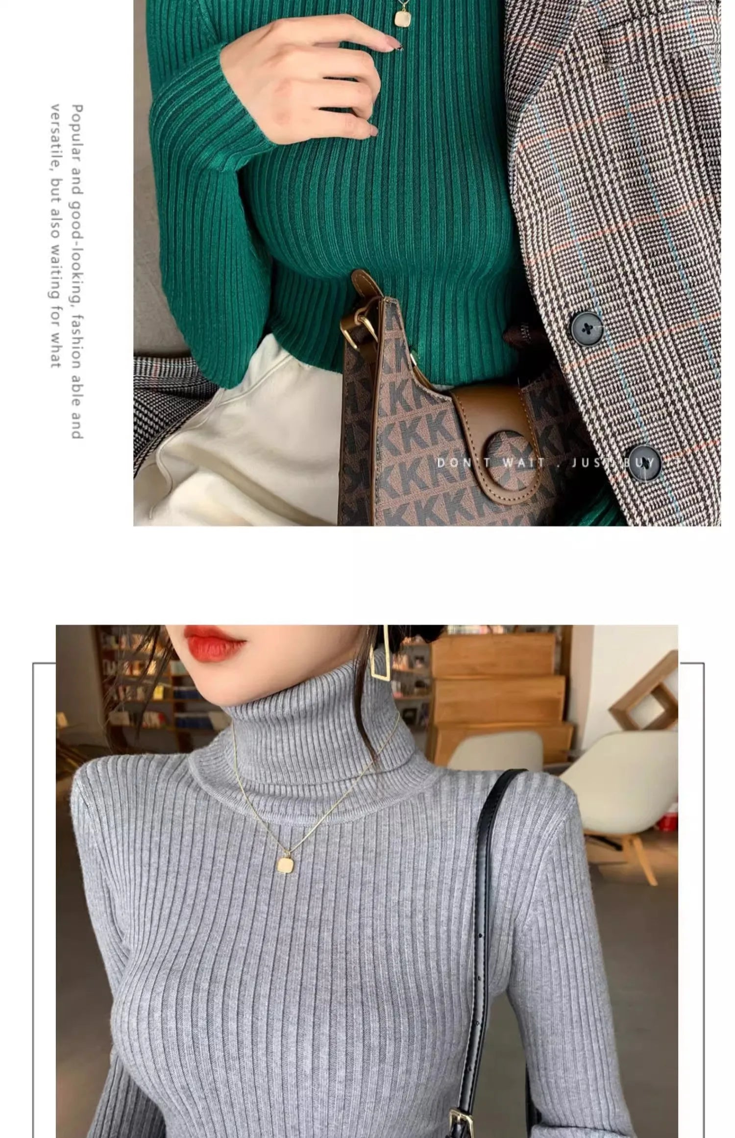 2025 Casual Slim Knitted Pullover Autumn Winter Thick Turtleneck Sweater Base Sweater Korean Style Simple Base Layer Warm Tops