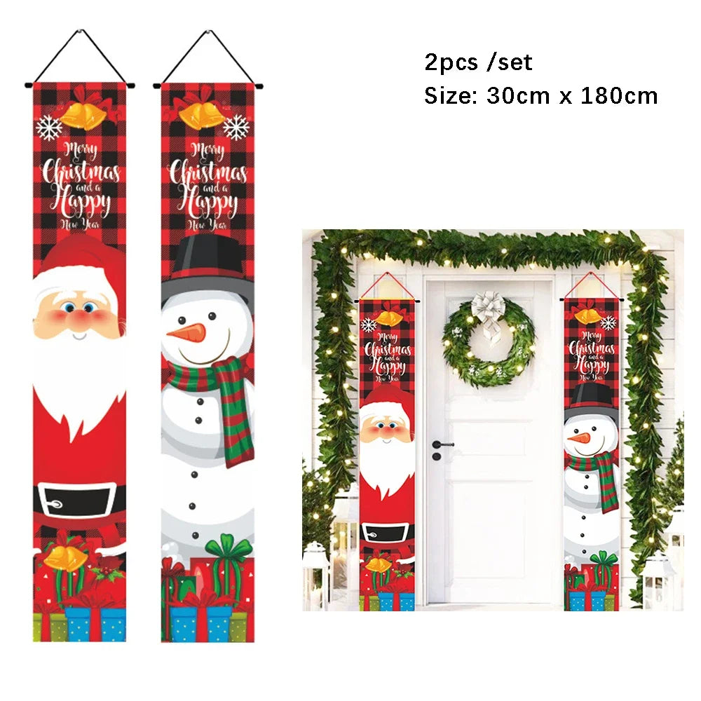 2Pc/set Christmas Door Hanging Banner Santa Claus Snowman Walnut Guards Merry Christmas Door Ornament Decoration New Year 2025