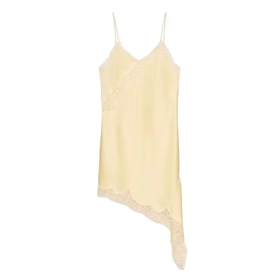 Women Sexy Irregular Lace Dress Fashion V Neck Hem Suspender Long Dresses 2025 New Fashion Party Vestidos