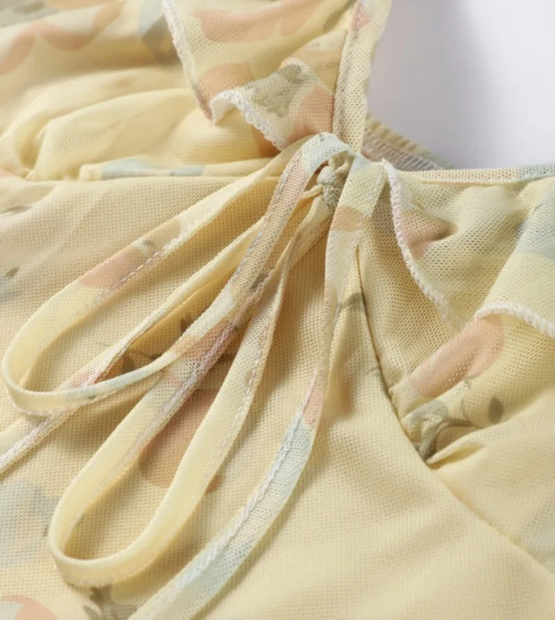 Summer Flower Printed Women's Sexy Low-cut Dress Sleeveless Backless Slim Sling Dresses 2025 Beach Vacation Lady Vestidos