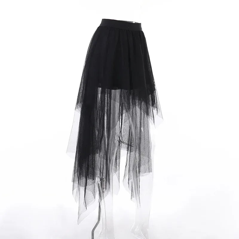 Sexy Net Yarn High-Waisted Irregular Skirt for Women New European and American Gothic Style Versatile Casual Skirts
