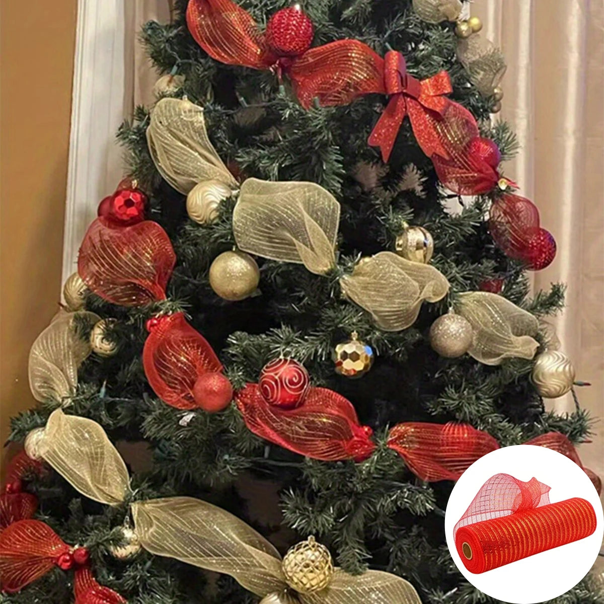 Christmas Ribbon Tree Decoration Mesh Tulle Roll Christmas Flower Wreath Mesh DIY Christmas Decor for Home Xmas Gifts New Year