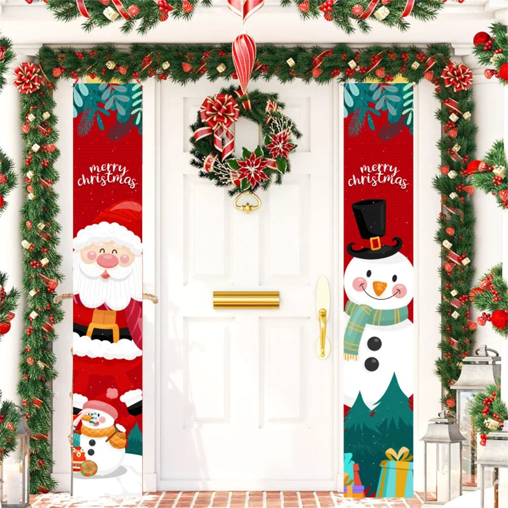2Pc/set Christmas Door Hanging Banner Santa Claus Snowman Walnut Guards Merry Christmas Door Ornament Decoration New Year 2025