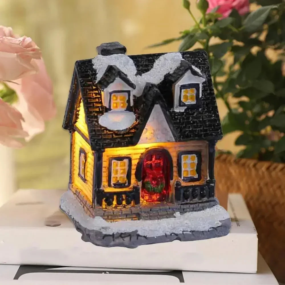 Christmas Decoration LED Night Light, 2025 New Year Luminous Castle Snow House Sculpture Xmas Decoration for Navidad Kids Gifts
