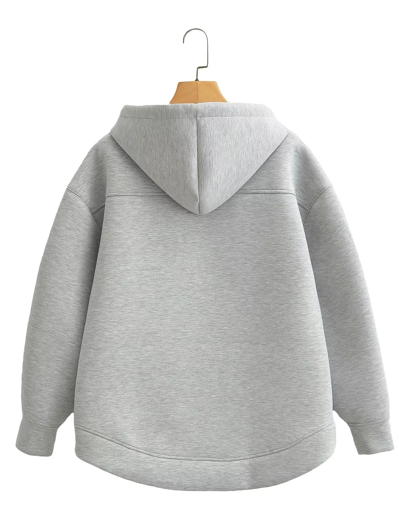 HH Autumn Women Gray Jacket With Hood Long Sleeve Big Pocket Zipper Jacket Coat Woman Loose Casual Outerwear Coat Tops