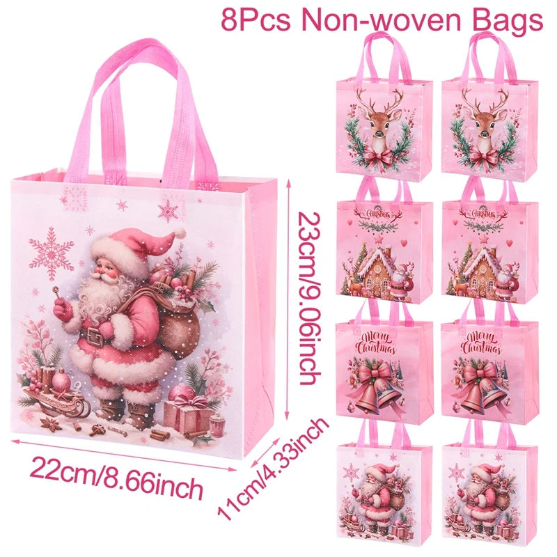 4/8pcs Christmas Gift Bag Santa Non-Woven Bag Christmas Decorations For Home 2025 Xmas Navidad Noel Gifts New Year Packaging Bag