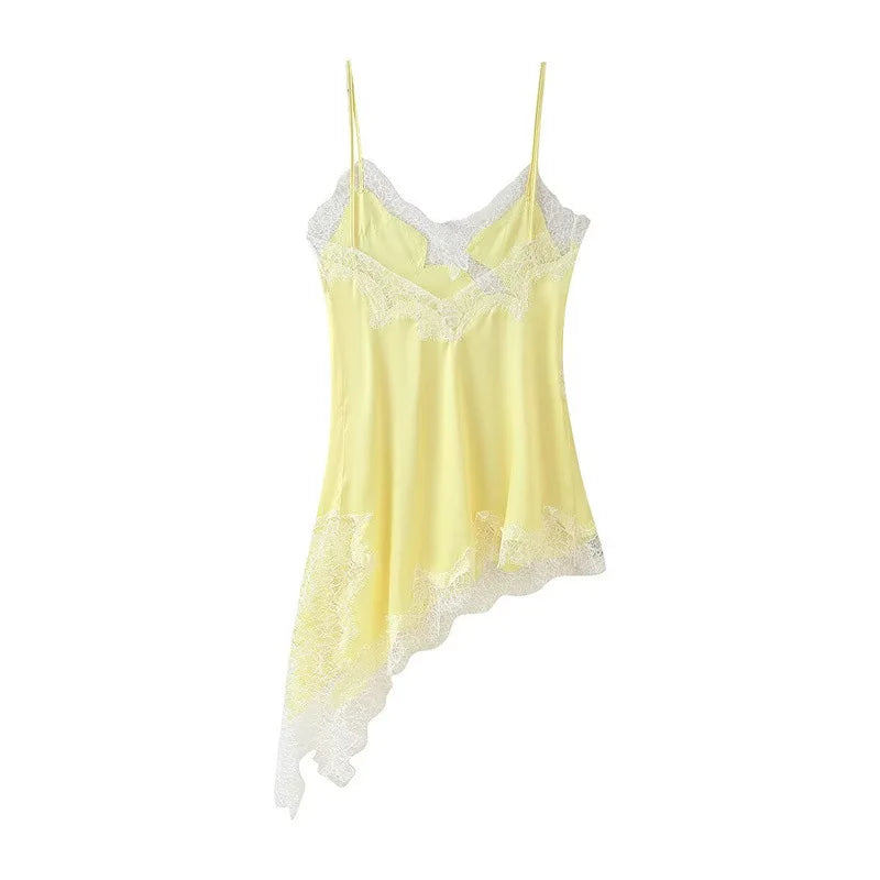 New Lace Mini Spaghetti Strap Dress For Women Irregular Backless Slit Sexy Evening Party Dress Female High Waist Bottom Dresses