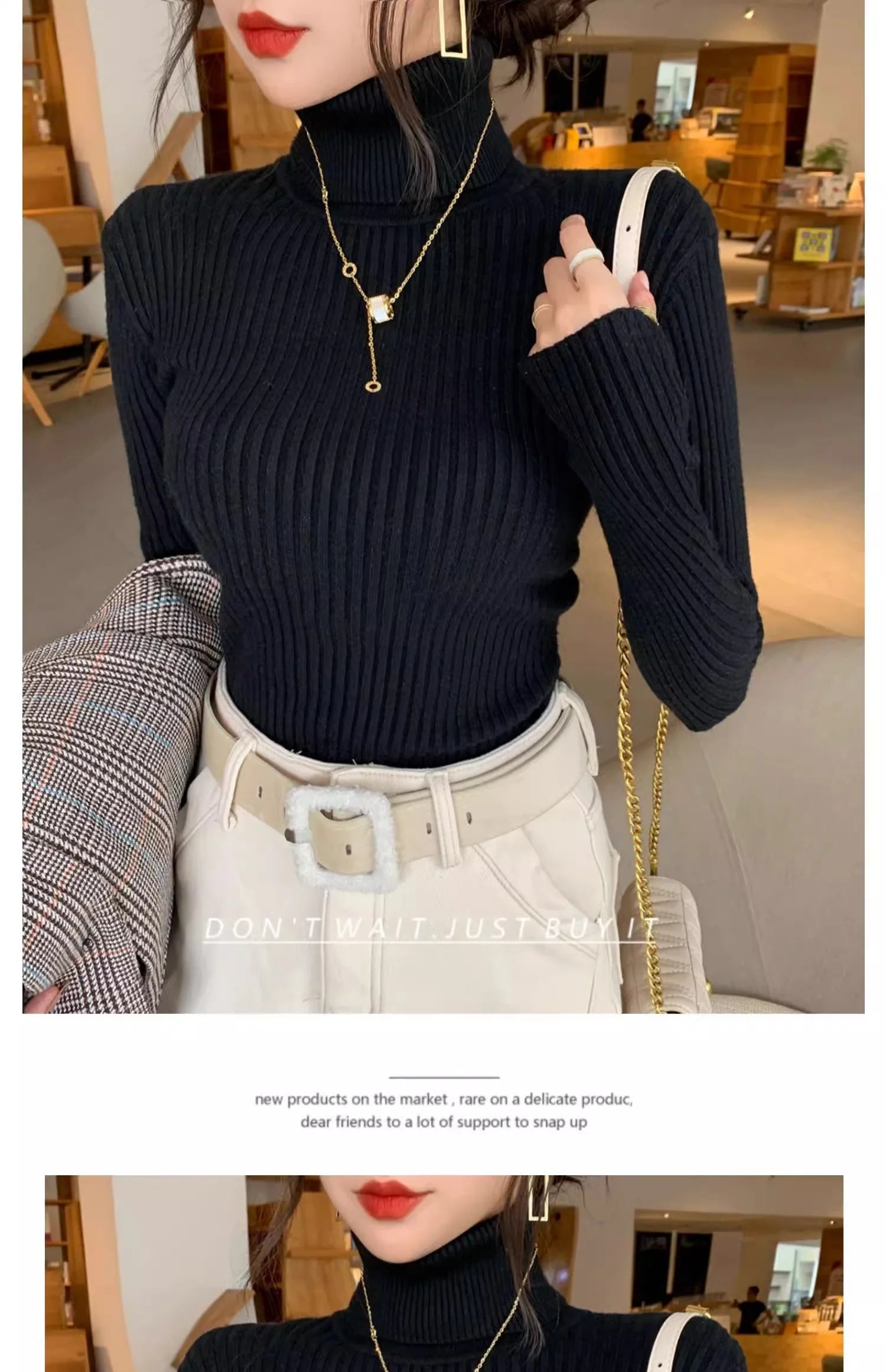 2025 Casual Slim Knitted Pullover Autumn Winter Thick Turtleneck Sweater Base Sweater Korean Style Simple Base Layer Warm Tops