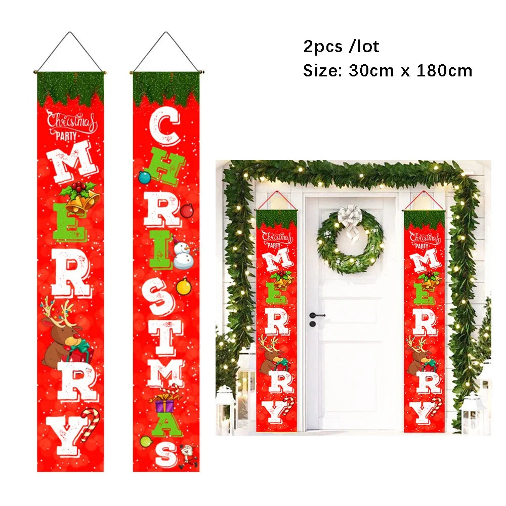 2Pc/set Christmas Door Hanging Banner Santa Claus Snowman Walnut Guards Merry Christmas Door Ornament Decoration New Year 2025