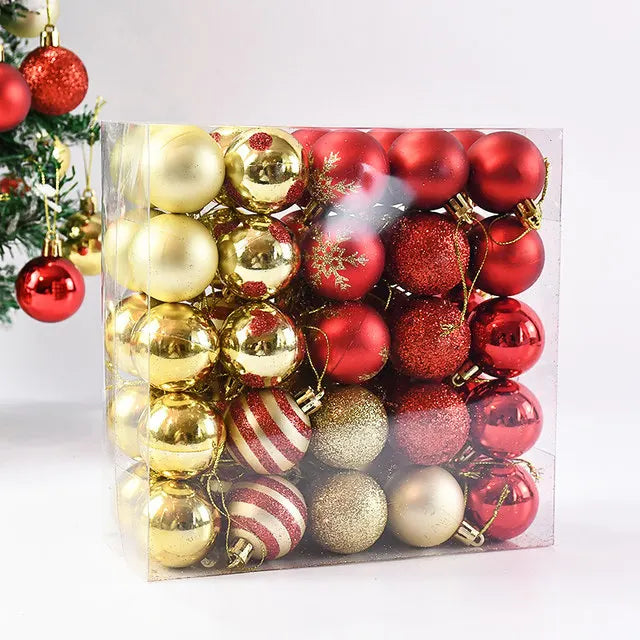 50Pcs/box Christmas Tree Balls Ornament Red Gold Hanging Bauble Pendant 2025 Christmas Decoration for Home 2026 New Year Gifts