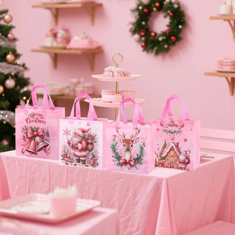4/8pcs Christmas Gift Bag Santa Non-Woven Bag Christmas Decorations For Home 2025 Xmas Navidad Noel Gifts New Year Packaging Bag