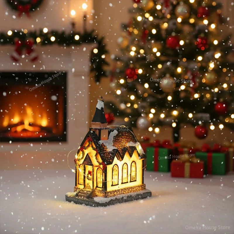 Christmas Decoration LED Night Light, 2025 New Year Luminous Castle Snow House Sculpture Xmas Decoration for Navidad Kids Gifts