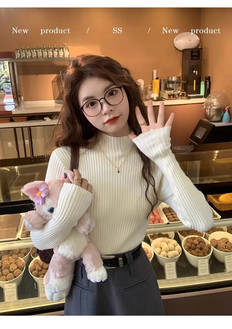 Chic Autumn Winter 2025 Pullovers Women Long Sleeve Casual Turtleneck Warm Basic Sweater Knit Jumpers Solid Color Slim Tops