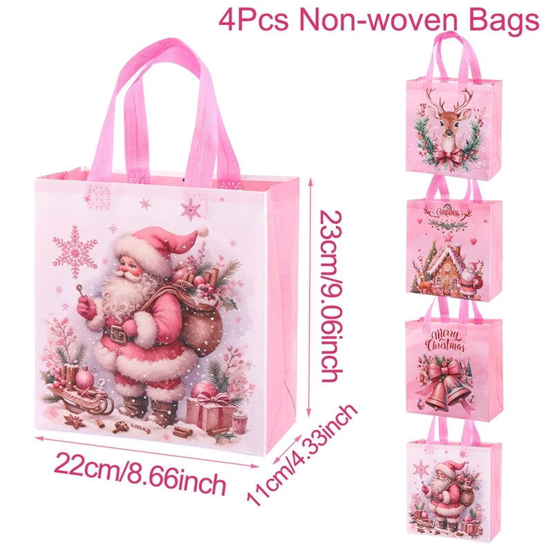 4/8pcs Christmas Gift Bag Santa Non-Woven Bag Christmas Decorations For Home 2025 Xmas Navidad Noel Gifts New Year Packaging Bag