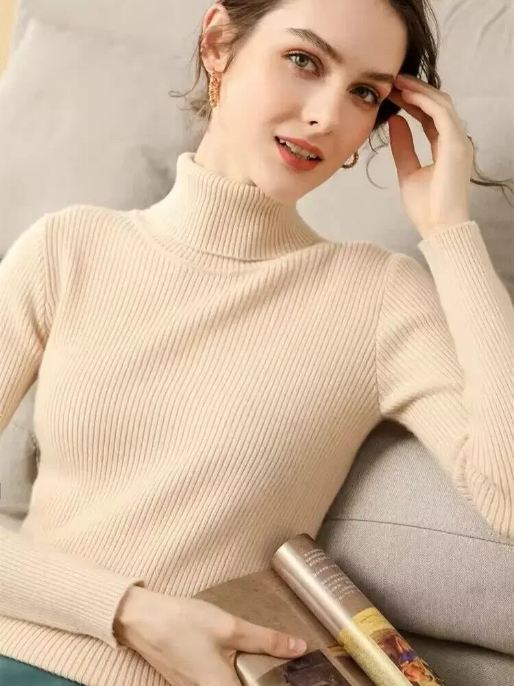 2025 Casual Slim Knitted Pullover Autumn Winter Thick Turtleneck Sweater Base Sweater Korean Style Simple Base Layer Warm Tops