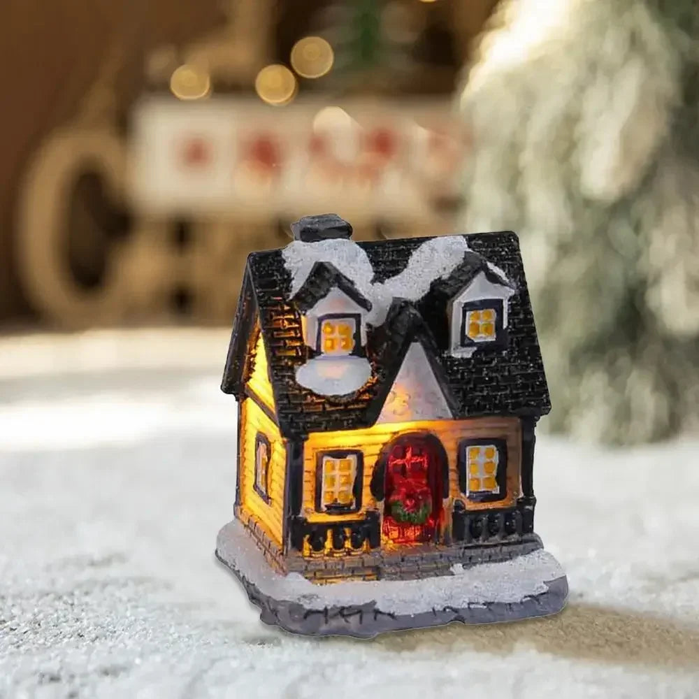 Christmas Decoration LED Night Light, 2025 New Year Luminous Castle Snow House Sculpture Xmas Decoration for Navidad Kids Gifts