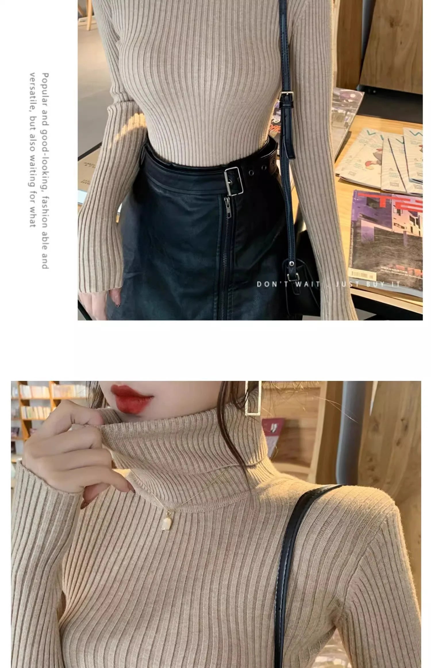 2025 Casual Slim Knitted Pullover Autumn Winter Thick Turtleneck Sweater Base Sweater Korean Style Simple Base Layer Warm Tops