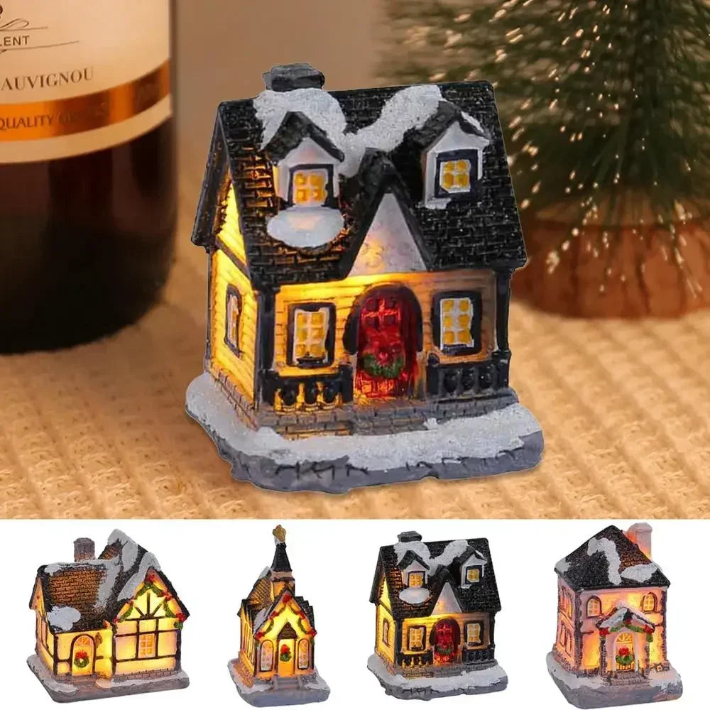 Christmas Decoration LED Night Light, 2025 New Year Luminous Castle Snow House Sculpture Xmas Decoration for Navidad Kids Gifts