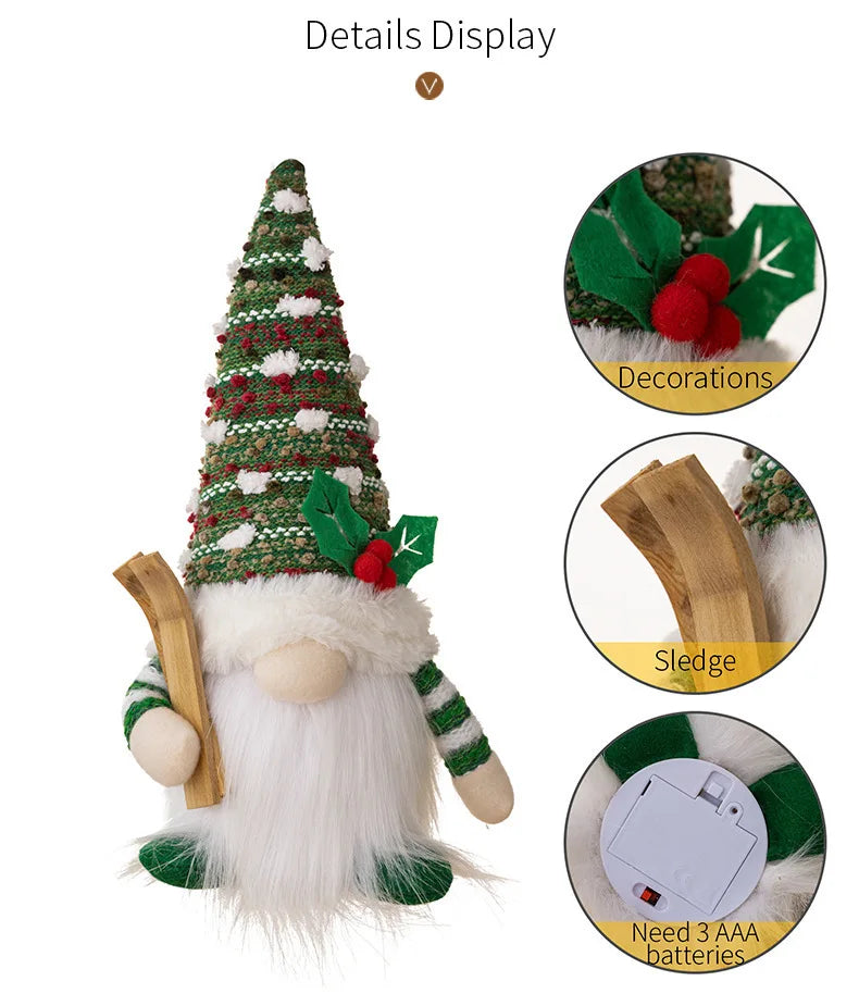2025 Gnome Christmas Decorations 30cm Light Up Christmas Gnomes Plush Doll Ornaments Knited Elf Dwarf Gift Home Table Decoration
