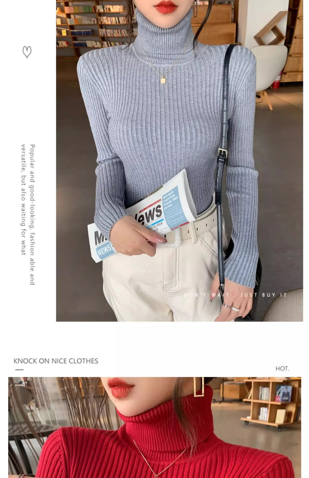 2025 Casual Slim Knitted Pullover Autumn Winter Thick Turtleneck Sweater Base Sweater Korean Style Simple Base Layer Warm Tops