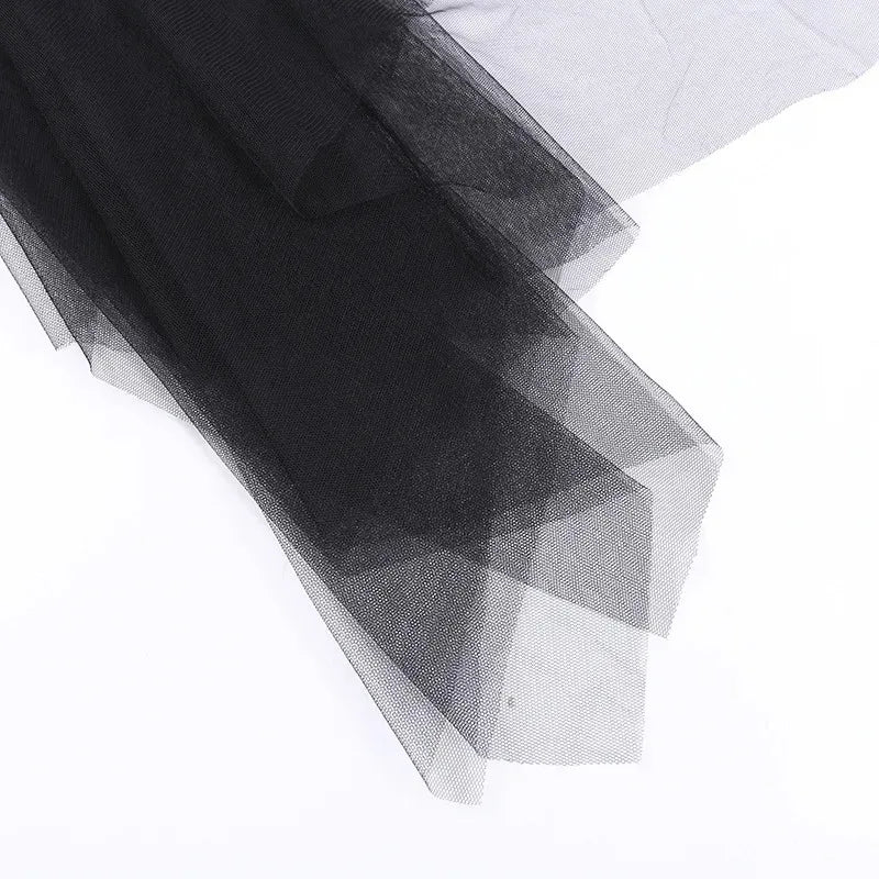Sexy Net Yarn High-Waisted Irregular Skirt for Women New European and American Gothic Style Versatile Casual Skirts