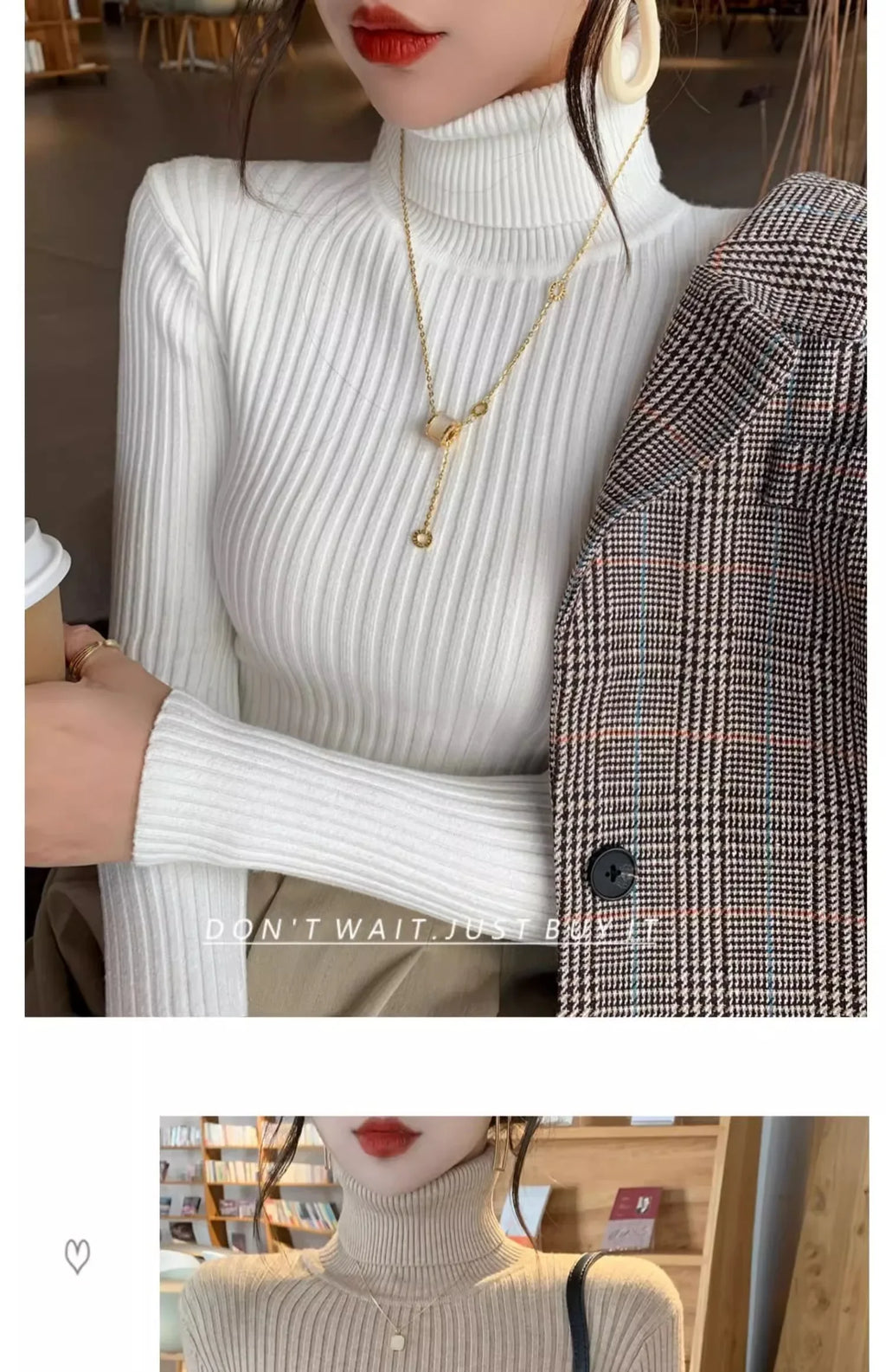 2025 Casual Slim Knitted Pullover Autumn Winter Thick Turtleneck Sweater Base Sweater Korean Style Simple Base Layer Warm Tops