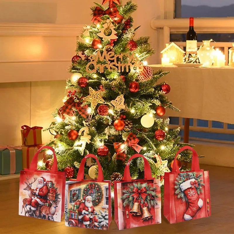 4/8pcs Christmas Gift Bag Santa Non-Woven Bag Christmas Decorations For Home 2025 Xmas Navidad Noel Gifts New Year Packaging Bag