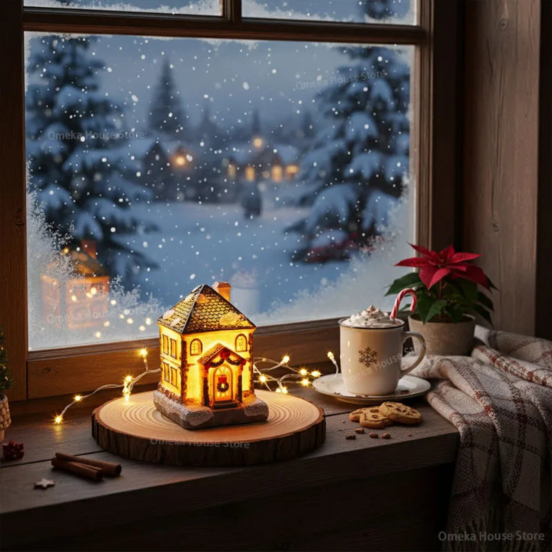 Christmas Decoration LED Night Light, 2025 New Year Luminous Castle Snow House Sculpture Xmas Decoration for Navidad Kids Gifts