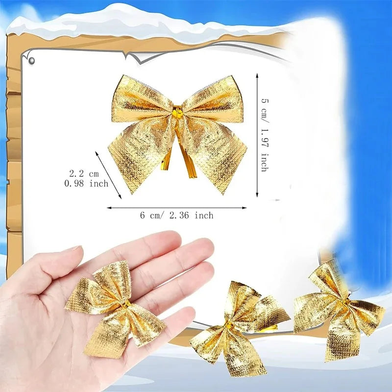 12/24/36Pcs Christmas Bow Red Gold Mini Xmas Tree Bowknot for Home Decoration Wedding Decor Navidad New Year Party DIY Gift