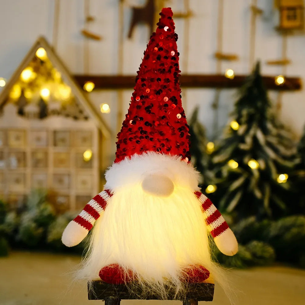 Christmas LED Glowing Gnome Merry Christmas Dwarf Doll with Light Xmas Decoration Night Light 2025 Navidad Kids New Year Gift