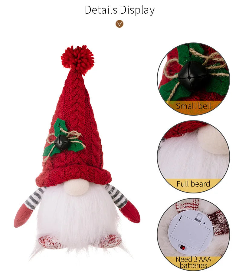 2025 Gnome Christmas Decorations 30cm Light Up Christmas Gnomes Plush Doll Ornaments Knited Elf Dwarf Gift Home Table Decoration