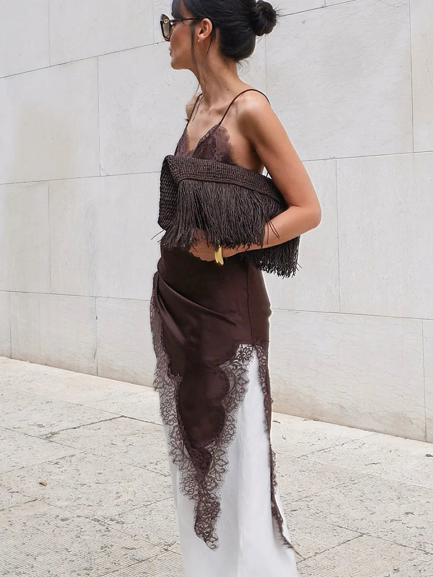 New Lace Mini Spaghetti Strap Dress For Women Irregular Backless Slit Sexy Evening Party Dress Female High Waist Bottom Dresses