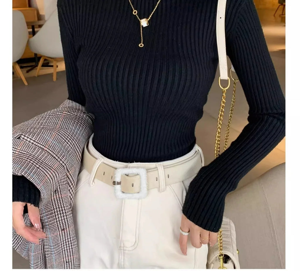 2025 Casual Slim Knitted Pullover Autumn Winter Thick Turtleneck Sweater Base Sweater Korean Style Simple Base Layer Warm Tops