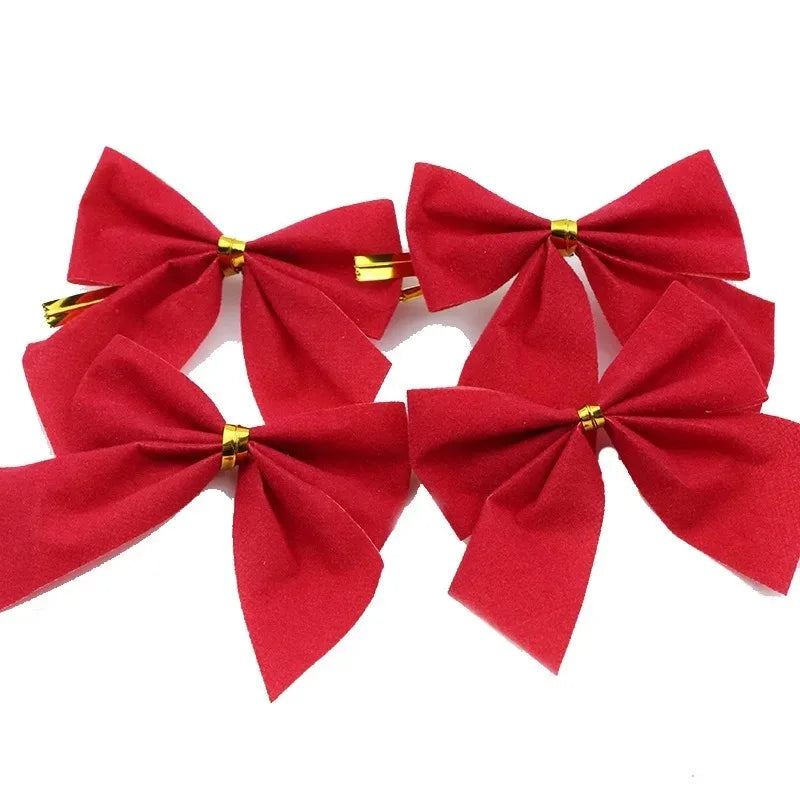 12/24/36Pcs Christmas Bow Red Gold Mini Xmas Tree Bowknot for Home Decoration Wedding Decor Navidad New Year Party DIY Gift