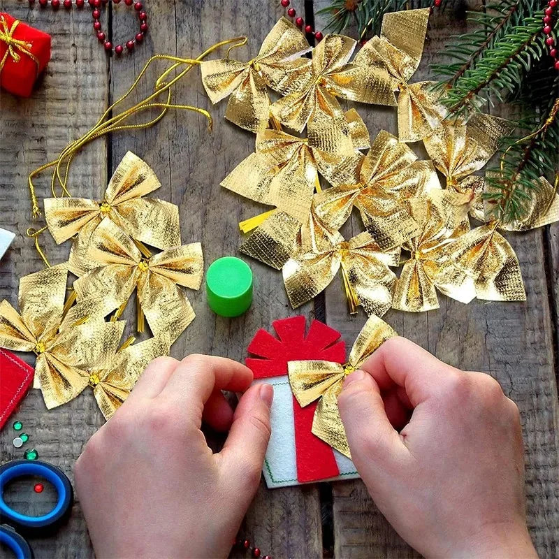 12/24/36Pcs Christmas Bow Red Gold Mini Xmas Tree Bowknot for Home Decoration Wedding Decor Navidad New Year Party DIY Gift