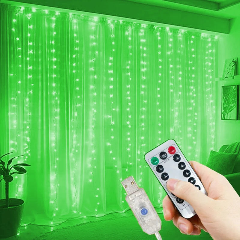6x3M/3x3m Curtain Garland on The Window USB Power Fairy Lights Festoon with Remote New Year Garland Led Lights Christmas Decor