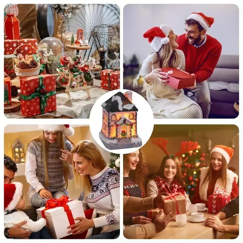 Christmas Decoration LED Night Light, 2025 New Year Luminous Castle Snow House Sculpture Xmas Decoration for Navidad Kids Gifts