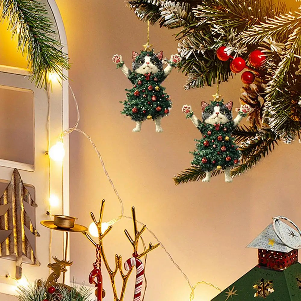 1PC Christmas Tree Pendants Cute Cat Hanging Ornaments for Car Backpack Xmas Tree Decorations Party Supplies New Year Gifts