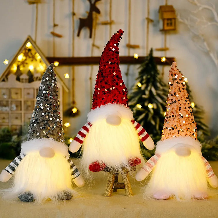 2025 Gnome Christmas Decorations 30cm Light Up Christmas Gnomes Plush Doll Ornaments Knited Elf Dwarf Gift Home Table Decoration