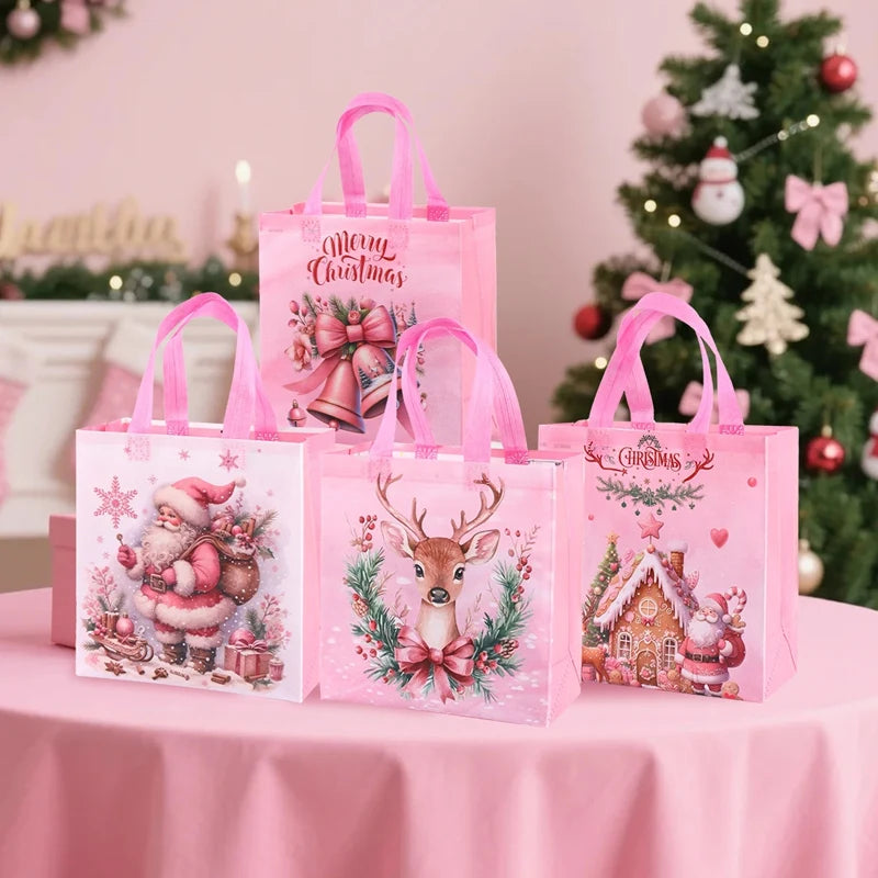 4/8pcs Christmas Gift Bag Santa Non-Woven Bag Christmas Decorations For Home 2025 Xmas Navidad Noel Gifts New Year Packaging Bag