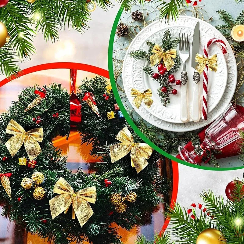 12/24/36Pcs Christmas Bow Red Gold Mini Xmas Tree Bowknot for Home Decoration Wedding Decor Navidad New Year Party DIY Gift