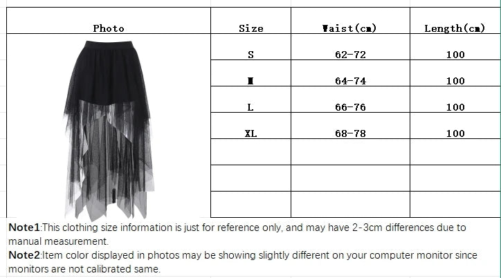 Sexy Net Yarn High-Waisted Irregular Skirt for Women New European and American Gothic Style Versatile Casual Skirts
