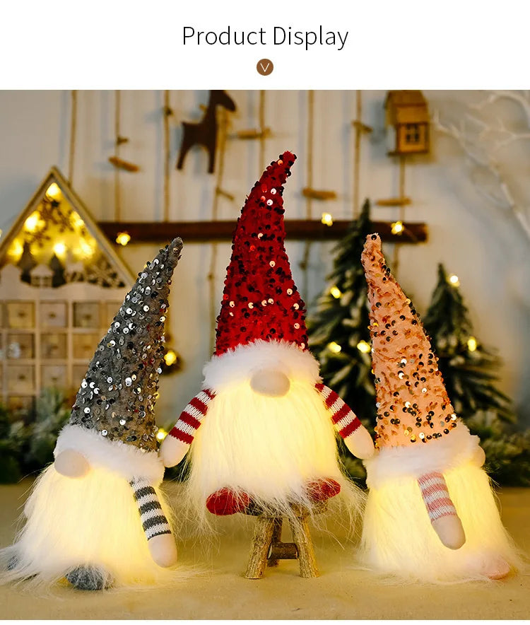 2025 Gnome Christmas Decorations 30cm Light Up Christmas Gnomes Plush Doll Ornaments Knited Elf Dwarf Gift Home Table Decoration
