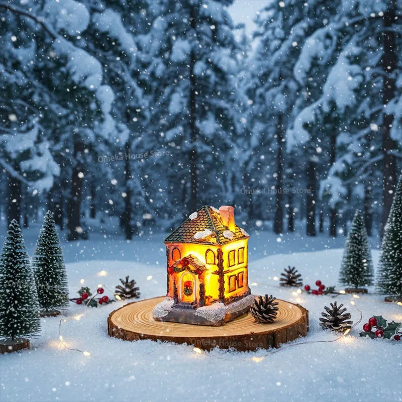 Christmas Decoration LED Night Light, 2025 New Year Luminous Castle Snow House Sculpture Xmas Decoration for Navidad Kids Gifts