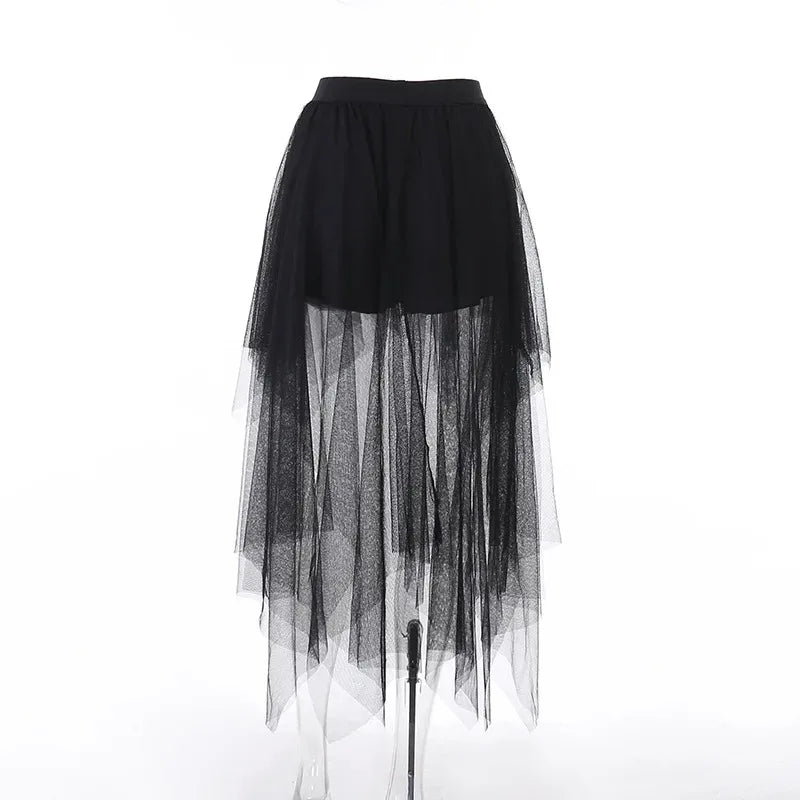 Sexy Net Yarn High-Waisted Irregular Skirt for Women New European and American Gothic Style Versatile Casual Skirts