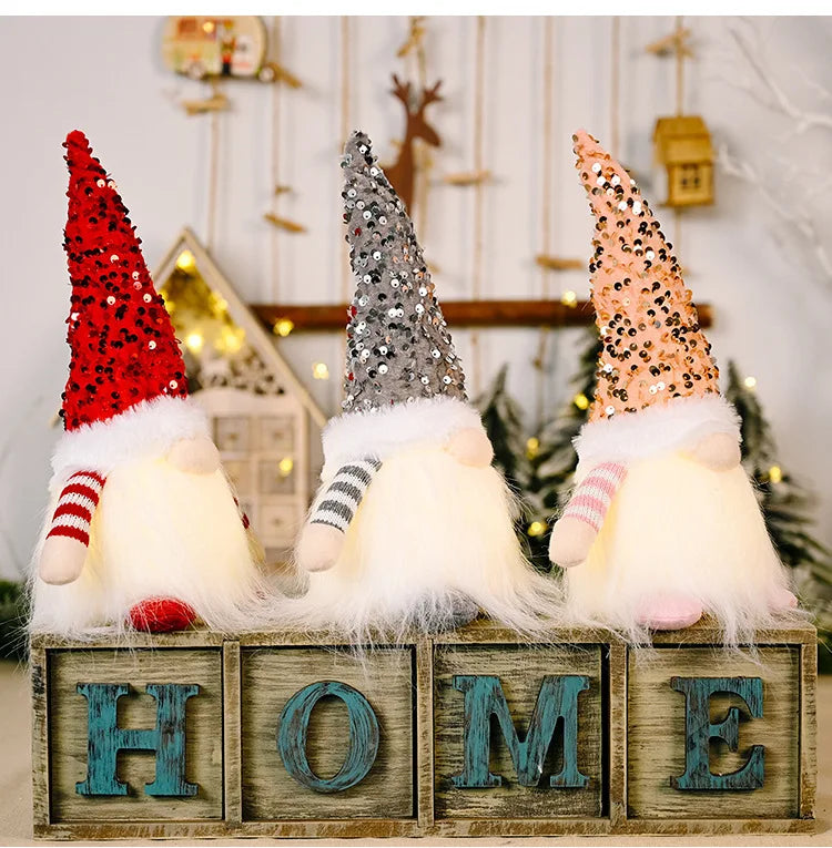 2025 Gnome Christmas Decorations 30cm Light Up Christmas Gnomes Plush Doll Ornaments Knited Elf Dwarf Gift Home Table Decoration
