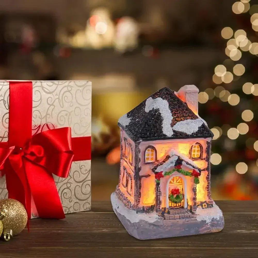 Christmas Decoration LED Night Light, 2025 New Year Luminous Castle Snow House Sculpture Xmas Decoration for Navidad Kids Gifts