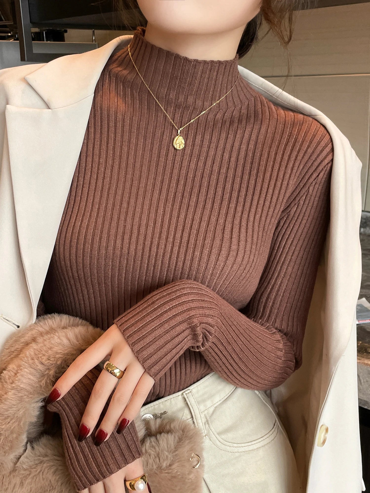Chic Autumn Winter 2025 Pullovers Women Long Sleeve Casual Turtleneck Warm Basic Sweater Knit Jumpers Solid Color Slim Tops