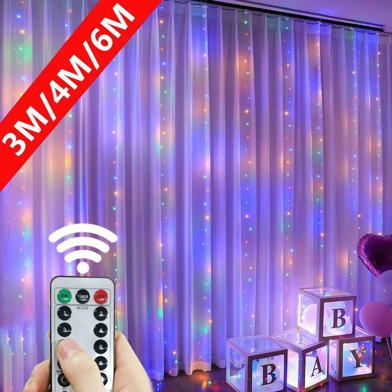 6x3M/3x3m Curtain Garland on The Window USB Power Fairy Lights Festoon with Remote New Year Garland Led Lights Christmas Decor